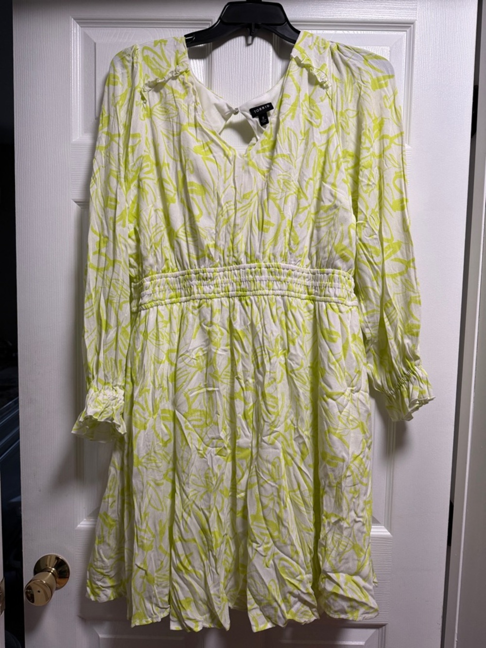 torrid White Mini Dress with Lime Green Leaf Print